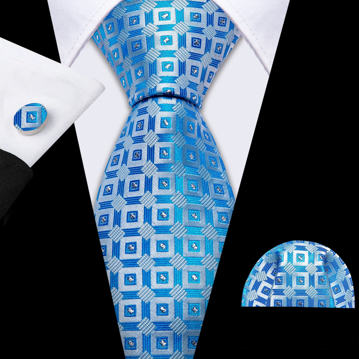Barry.Wang Ensemble cravate et mouchoir en soie à carreaux pour homme, motif jacquard, idéal pour un mariage, un marié ou une équipe