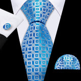 Barry.Wang Ensemble cravate et mouchoir en soie à carreaux pour homme, motif jacquard, idéal pour un mariage, un marié ou une équipe