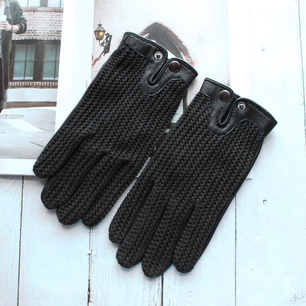 Gants de conduite antidérapants en cuir pour hommes, gants de moto tricotés en peau de mouton pour écran tactile