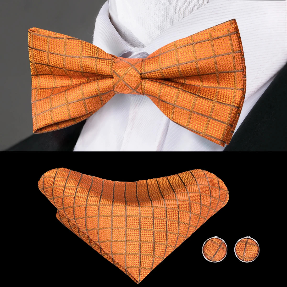 Hi-Tie Marque Soie Pré-noué Homme Nœud Papillon Mouchoir Boutons de Manchette Ensemble Nœud Papillon pour Homme Jacquard Solide Cachemire Floral Mariage Cadeau d'Affaires