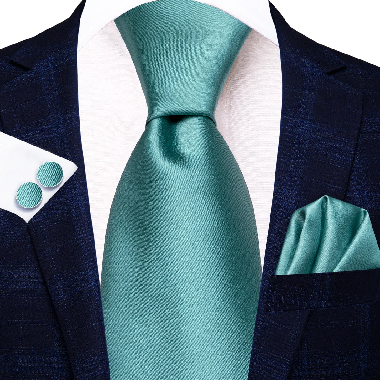 Cravate de mariage en soie unie bleu clair Hi-Tie pour homme, design tendance, boutons de manchette élégants, pour affaires, fête, livraison directe