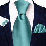 Cravate de mariage en soie unie bleu clair Hi-Tie pour homme, design tendance, boutons de manchette élégants, pour affaires, fête, livraison directe