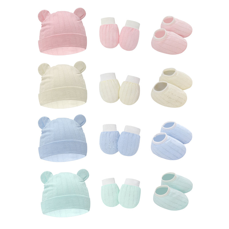 Conjunto de 2 o 3 gorros para bebé de primavera y otoño con forma de oreja, guantes y calcetines, gorros para recién nacidos, accesorios de fotografía informales, gorro de dormir a la moda.