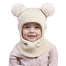New Cute Balaclava Hats Children Double Balls One-piece Hat Scarf Boys Girls Autumn Winter Pompom Ball Wool Cap