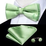 Hi-Tie Jacquard Silk Nœud papillon pour homme, ensemble de boutons de manchette et mouchoir, nœud papillon pré-noué, noir, blanc, gris, bleu, rouge, vert, rose, violet