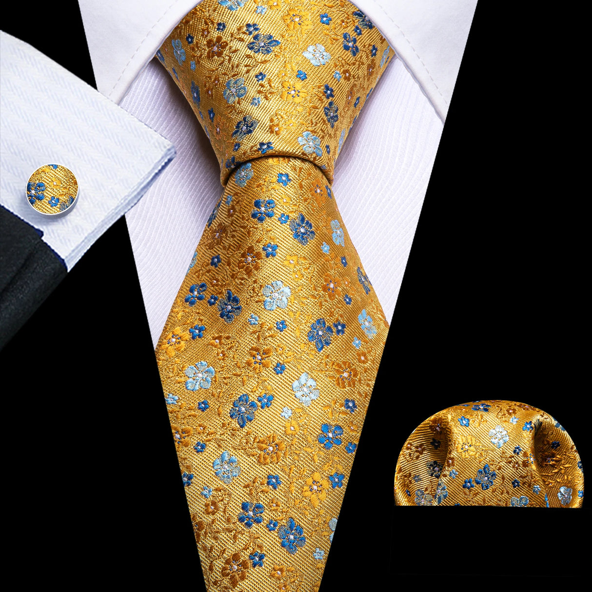 Ensemble élégant de cravates et boutons de manchette en soie à fleurs multiples pour homme, cravate jacquard à fleurs pour mariage, entreprise, fête, événement, Barry.Wang