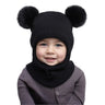 New Cute Balaclava Hats Children Double Balls One-piece Hat Scarf Boys Girls Autumn Winter Pompom Ball Wool Cap