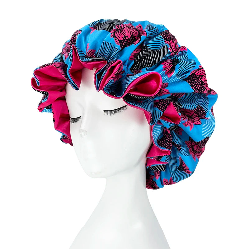 Bonnet de nuit double épaisseur en satin soyeux pour femme, grand bonnet réversible doublé de satin, couvre-chef pour la nuit, accessoires pour cheveux