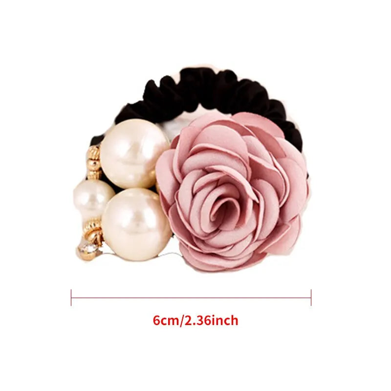 Élastiques à cheveux en forme de fleur de rose perlée, élastiques à cheveux, bandeaux en caoutchouc extensibles, bandeaux floraux, chouchous, porte-queue de cheval