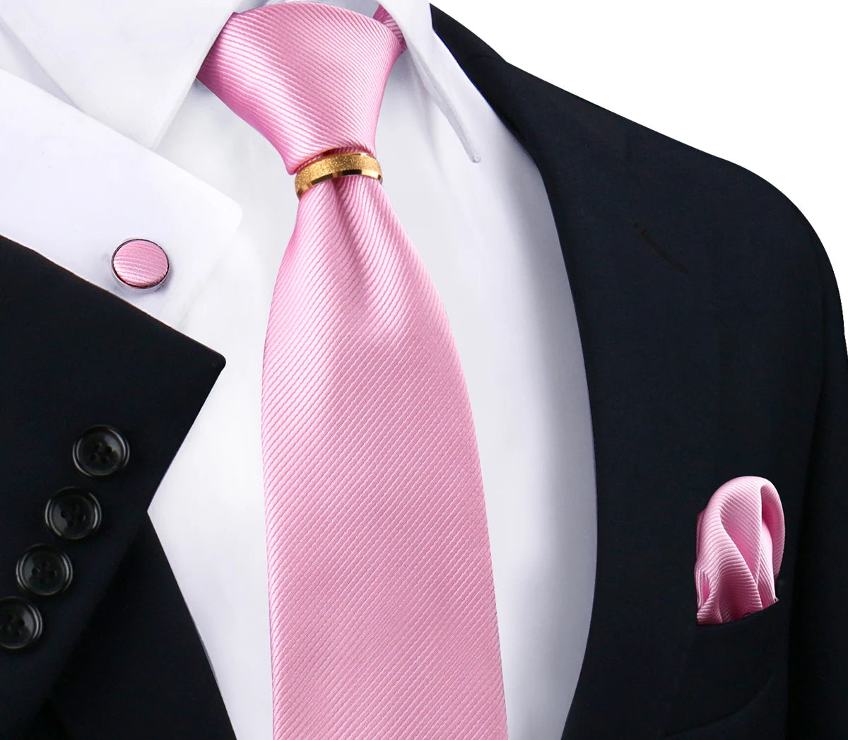 Ensemble de cravates en soie de luxe pour hommes, cravate, mouchoir, boutons de manchette avec anneau en métal doré, broche, costume, fête de mariage, accessoires pour hommes