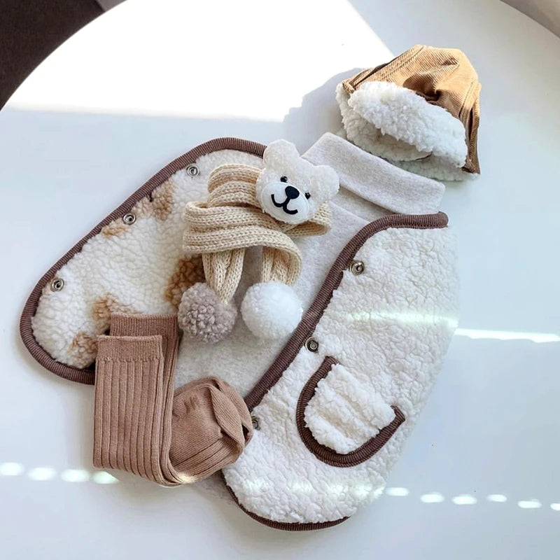 Manteau d'hiver en coton pour petit chien, écharpe gratuite, veste chaude à boutons ouverts, pour bichon, caniche, couleur unie, XS-XL