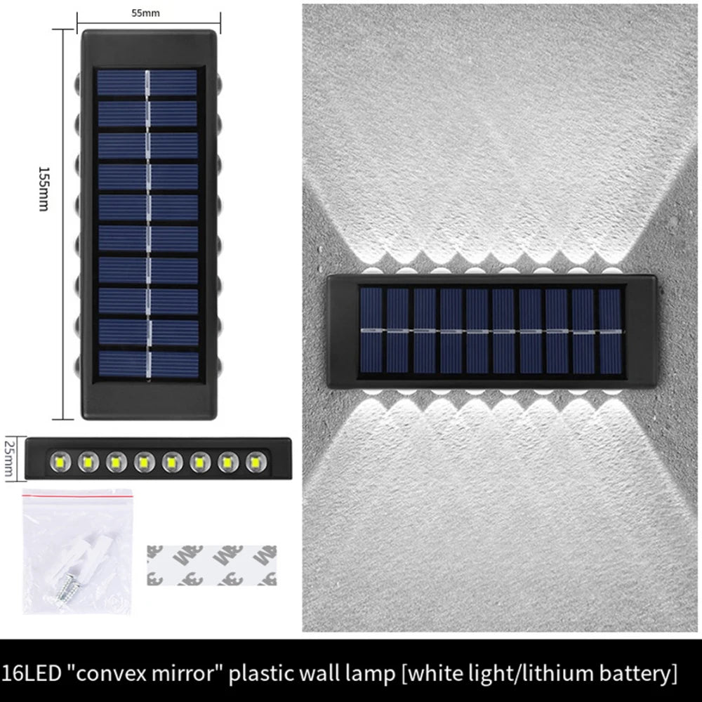 Solar Wall Lamp Outdoor 4/6/8/10/12/16LED Light Waterproof Up And Down Luminous Lighting Balcony Yard Garden Decoration Lights