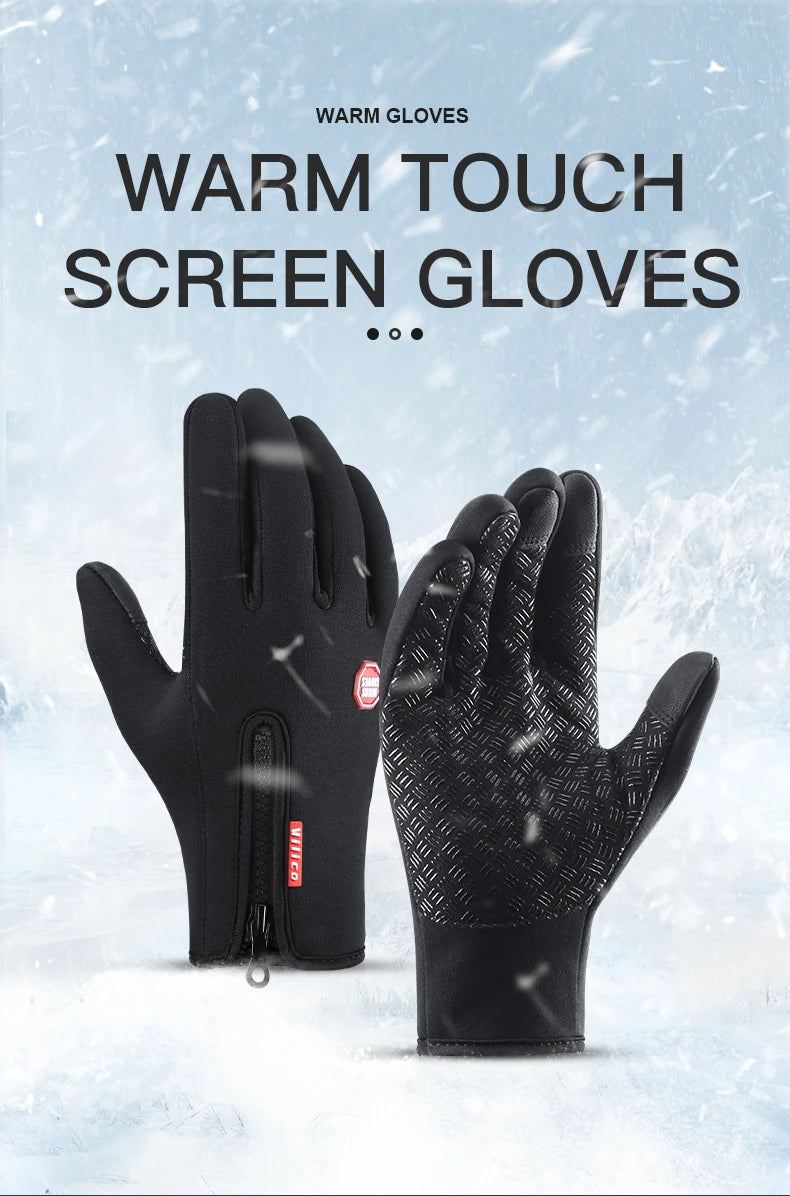 Autumn Winter Motorbike Gloves Men Women Windproof Anti-slip Touchscreen Fleece Keep Warm for Work Gloves Men Sports Bike Black