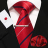 KAMBERFT New Classic Silk Men's Tie Red Gold Striped Men's Tie Handkerchief Cufflinks Set Wedding Business Party Gravatas