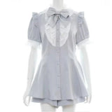 Robe style gothique japonais Y2K Lolita à carreaux avec nœud en strass et short, ensemble doux pour femmes, chemise à manches courtes bouffantes et boutons, robes de soirée