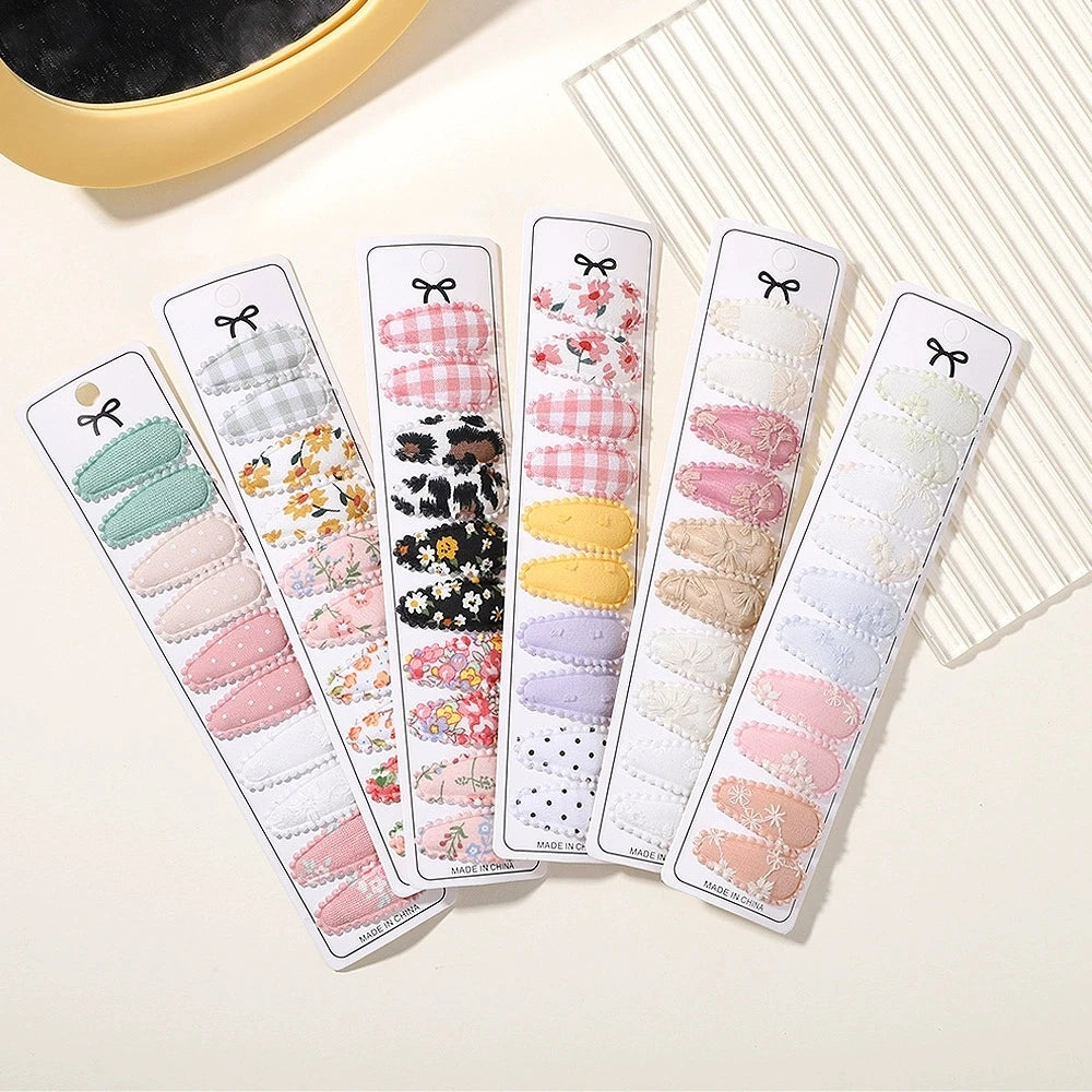 Lot de 10 barrettes à cheveux en forme de goutte d'eau, 5,6 cm, avec broderie imprimée, pour filles mignonnes, épingles à cheveux, couvre-chefs, accessoires pour cheveux pour enfants