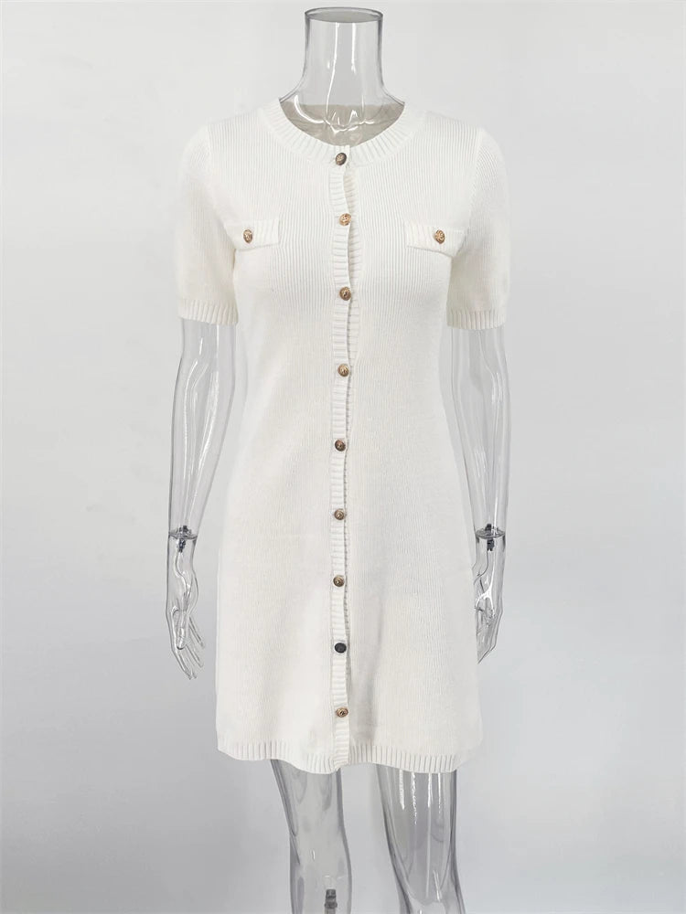 Robe courte élégante en tricot Trendix pour femme, coupe slim, taille haute, manches courtes, côtelée, idéale pour les vacances