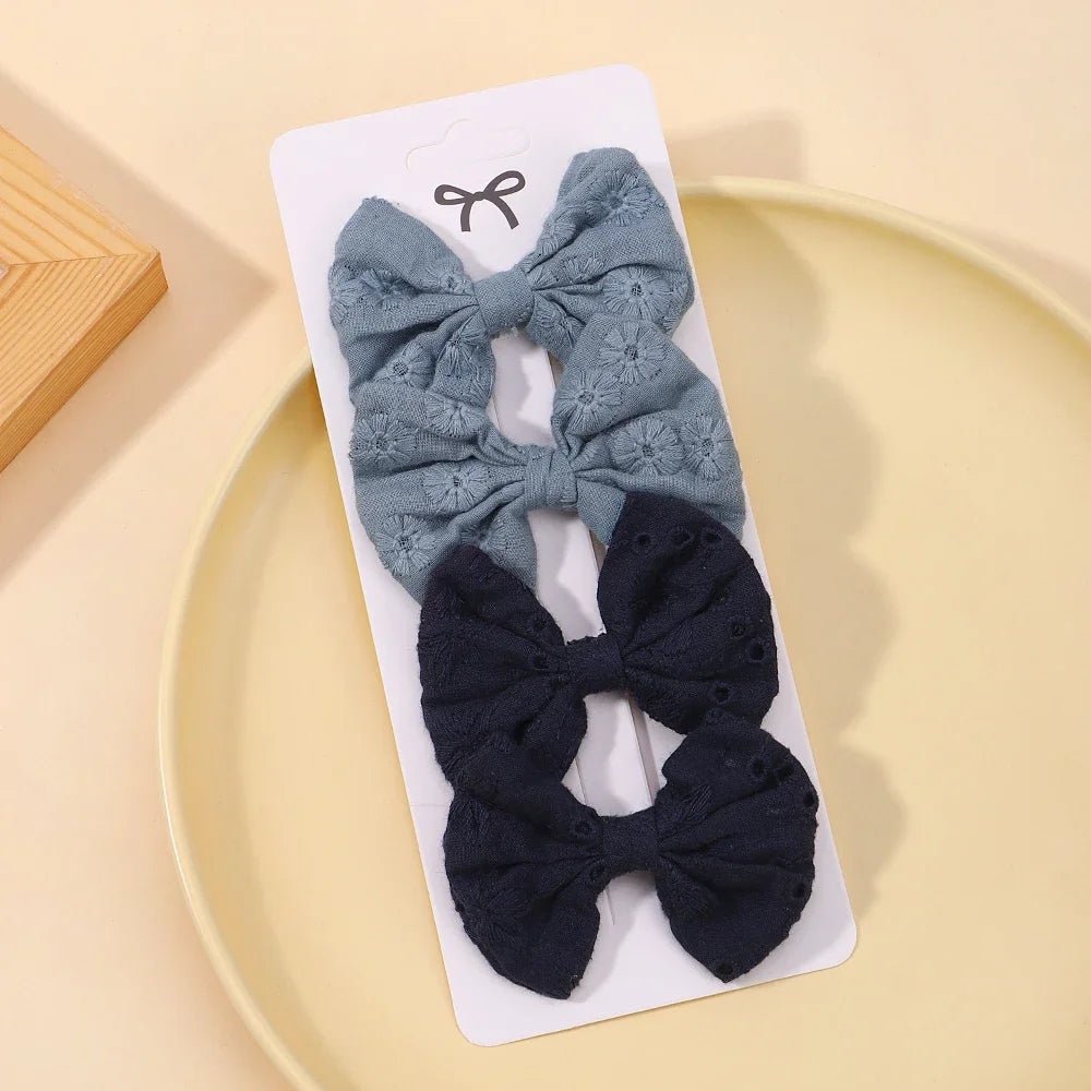 4Pcs/Set Lovely Cotton Bowknot Clips Safe Hairpins Girl Fresh Pastoral Hairclips Baby Hair Accessories Kids Print Hairgripe Gift