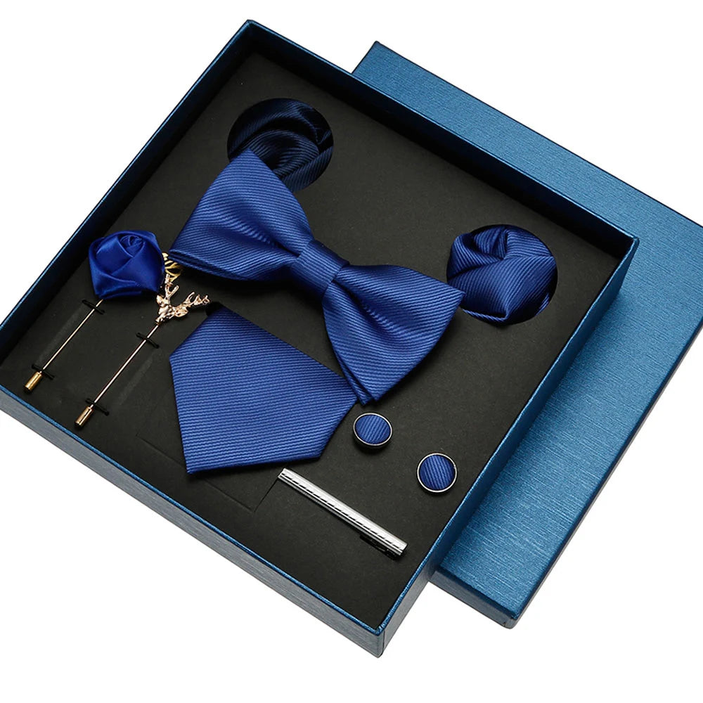 Coffret cadeau pour homme et femme, pochette, cravate, boutons de manchette, broche, couleur unie, pour mariage, affaires, vente en gros