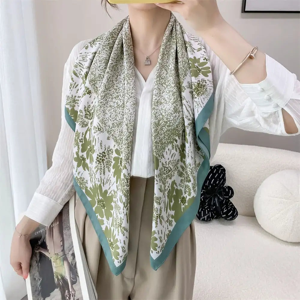 Pañuelo cuadrado de seda para mujer, 90 x 90 cm, banda para el pelo, pañuelo suave de diseñador, hijab