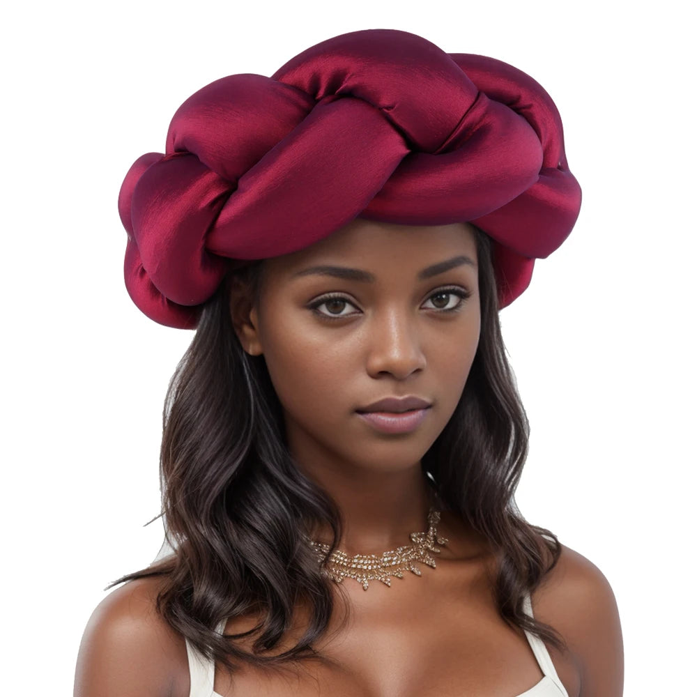 Big Size Width Braid Head Band African Raw Silk Turban Cap for Women Nigeria Wedding Party Headpiece Female Headband