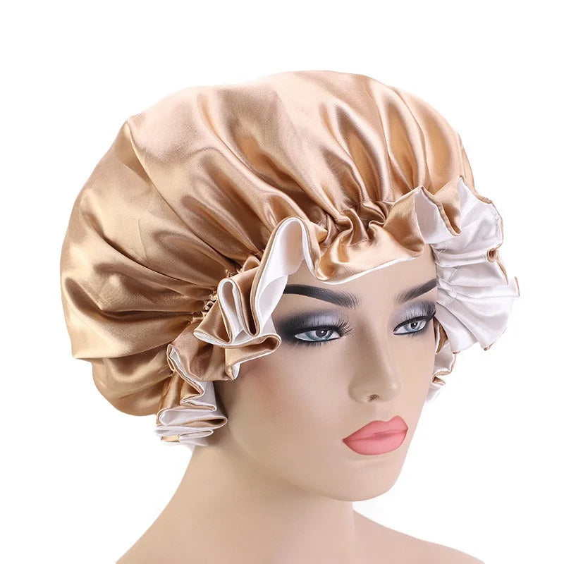 Bonnet de nuit en soie pour femme, double couche, couvre-tête, bonnet de douche tendance, bonnet réglable en satin de soie pour femme