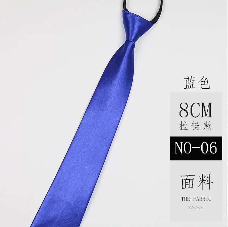 Cravate classique noire 8 cm, imitation soie, unie, pour homme, fermeture éclair, bleu et rouge, étroite, 5 cm, cadeau