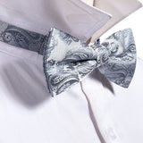 Barry.Wang Silk Mens Bow Tie White Green Pink Purple Jacquard Paisley Floral Pre-Tied Bowtie Hanky Cuffs Set Wedding Business