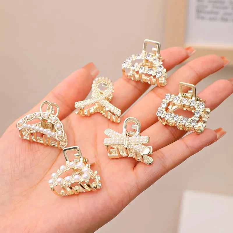 Lot de 6, 8 ou 10 petites pinces à cheveux géométriques en métal avec perles et strass pour femmes et filles