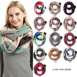 Écharpe à carreaux en cachemire pour femme, écharpe chaude d'hiver avec poche zippée dissimulée, écharpe de voyage chaude pour le cou pour femme