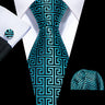 Cravate fantaisie en soie bleu sarcelle pour homme, marque de luxe solide, pochette, boutons de manchette, ensemble de cravates de haute qualité pour fête de mariage Barry.Wang