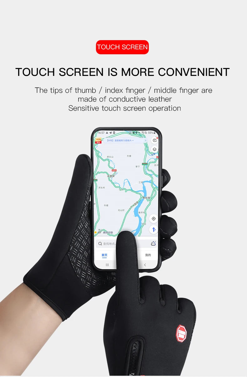 Autumn Winter Motorbike Gloves Men Women Windproof Anti-slip Touchscreen Fleece Keep Warm for Work Gloves Men Sports Bike Black