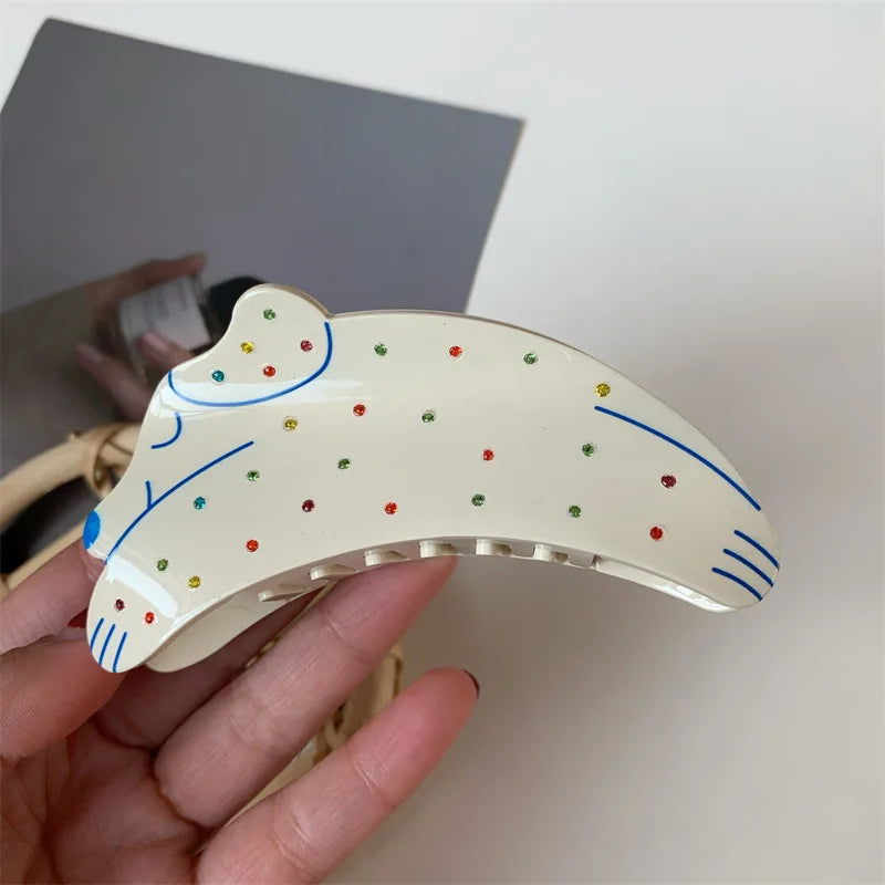 Fun Acetic Puppy Hair Clip Spotted Dog Rhinestone Shark Clip Cute Cartoon Animal Grab Clip Hairpin Women Hair Accessories Gifts