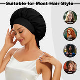 New Satin Double Layer Bonnet Solid Wide Tie Band Stretch Head Silky Bonnet Edge Wrap Nightcap Hair Care Shower Bonnet for Women