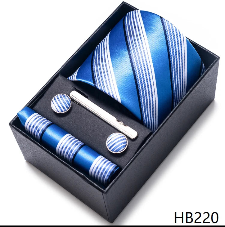 Cravate pour homme, tout nouveau style, cadeau de mariage, ensemble de pochettes, boîte à cravates, accessoires de costume noirs pour hommes