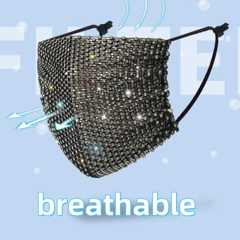 Sparkling Rhinestone Face Mask Fashion Breathable Face Covering Nightclub Music Festival Party Costume Accessories for Women