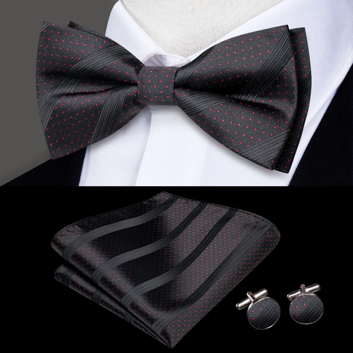 Hi-Tie Marque Soie Pré-noué Homme Nœud Papillon Mouchoir Boutons de Manchette Ensemble Nœud Papillon pour Homme Jacquard Solide Cachemire Floral Mariage Cadeau d'Affaires