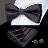 Hi-Tie Marque Soie Pré-noué Homme Nœud Papillon Mouchoir Boutons de Manchette Ensemble Nœud Papillon pour Homme Jacquard Solide Cachemire Floral Mariage Cadeau d'Affaires
