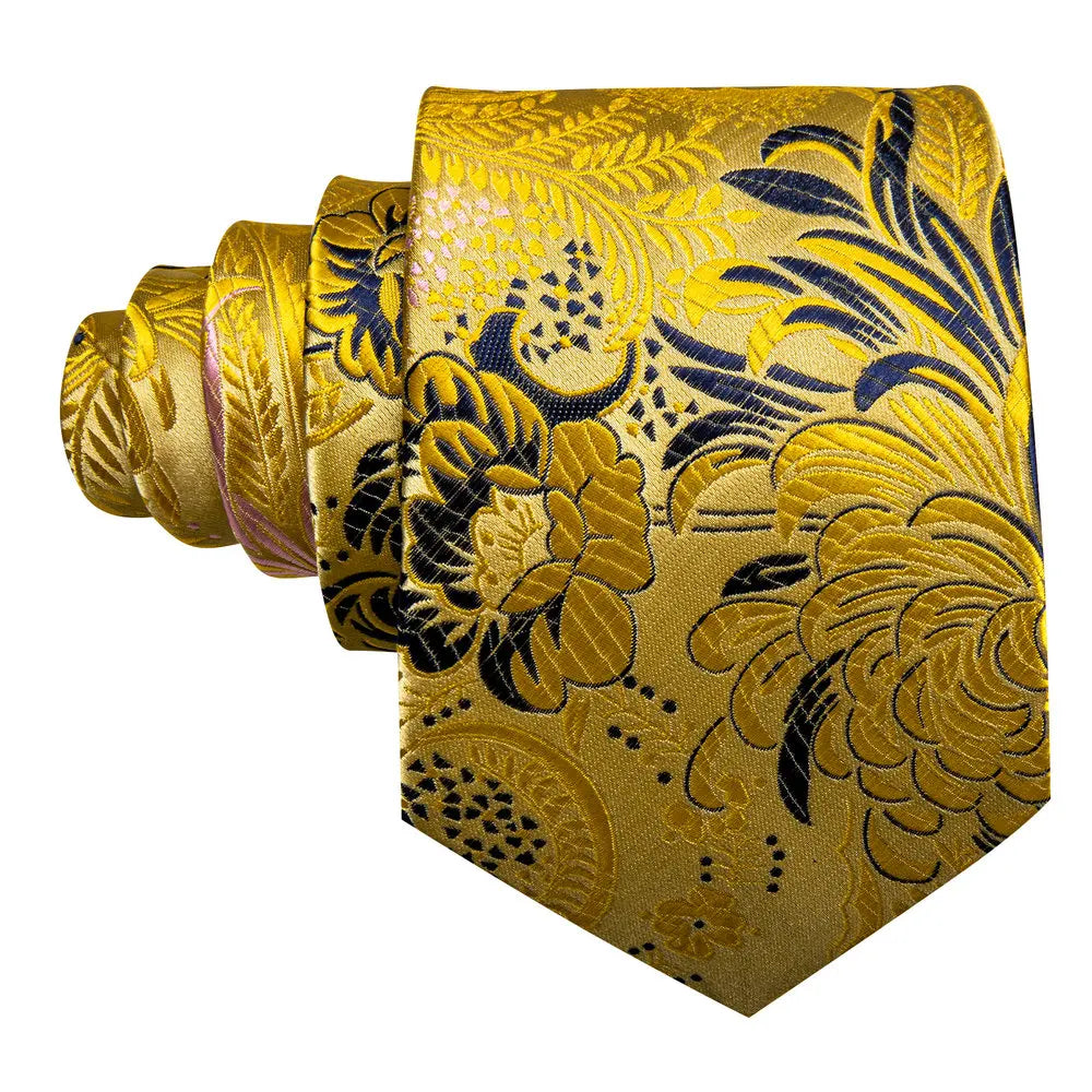 Cravate de mariage noire, dorée et rose pour homme, en soie florale, motif jacquard, pochette, boutons de manchette, pour soirée d'affaires, Barry.Wang