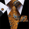 Cravate élégante pour homme, motif cachemire, rayures noires et dorées, en soie, pour mariage, mouchoir, boutons de manchette, pour entreprise, fête, livraison directe