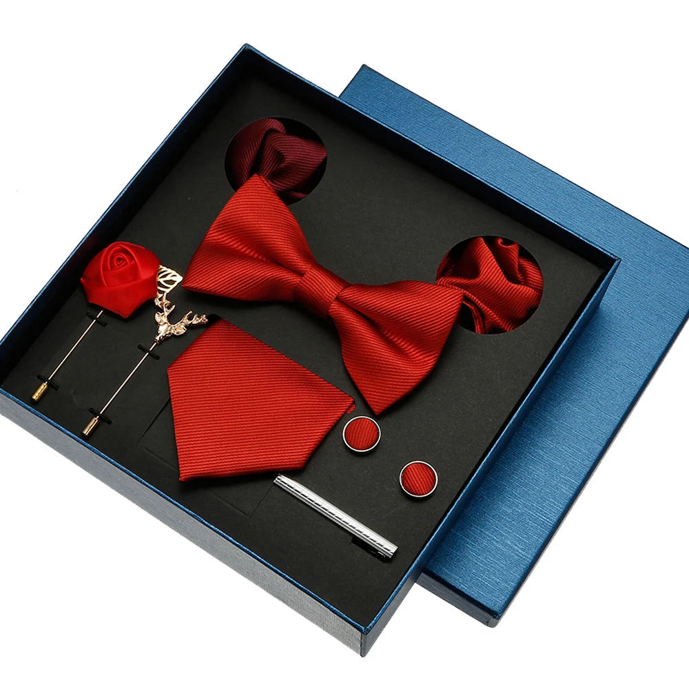 Coffret cadeau pour homme et femme, pochette, cravate, boutons de manchette, broche, couleur unie, pour mariage, affaires, vente en gros