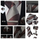 Classic 100% Silk Men's Ties In Gift box 8cm Plaid Dot Striped Business Necktie Handkerchief Cufflinks Wedding Party Tie Set