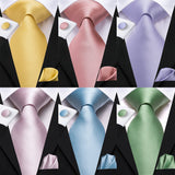 Cravate de mariage en soie unie bleu clair Hi-Tie pour homme, design tendance, boutons de manchette élégants, pour affaires, fête, livraison directe