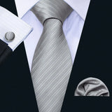 Cravate de luxe pour homme, ensemble de boutons de manchette et mouchoir en soie à rayures rouges, style business, Barry.Wang, accessoire tendance pour mariage, fête, décontracté