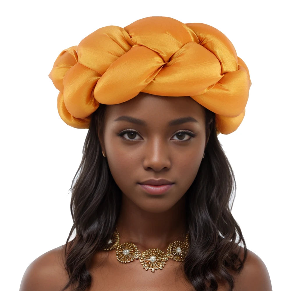 Big Size Width Braid Head Band African Raw Silk Turban Cap for Women Nigeria Wedding Party Headpiece Female Headband