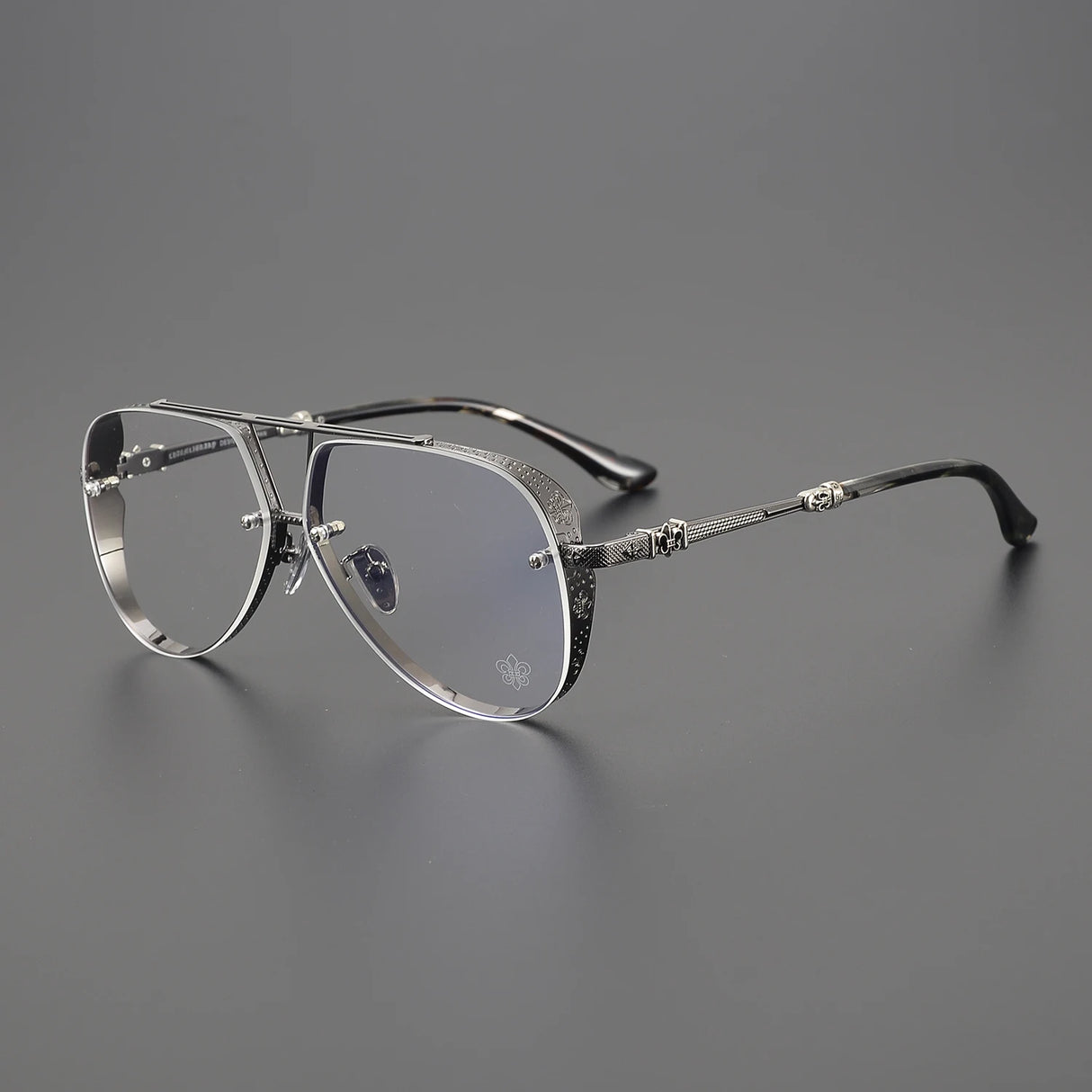 Anti Blue Light Lenses Titanium Eyeglass Frame Rectangular Full Frame Fashionable Carved Optical Prescription Glasses Unisex