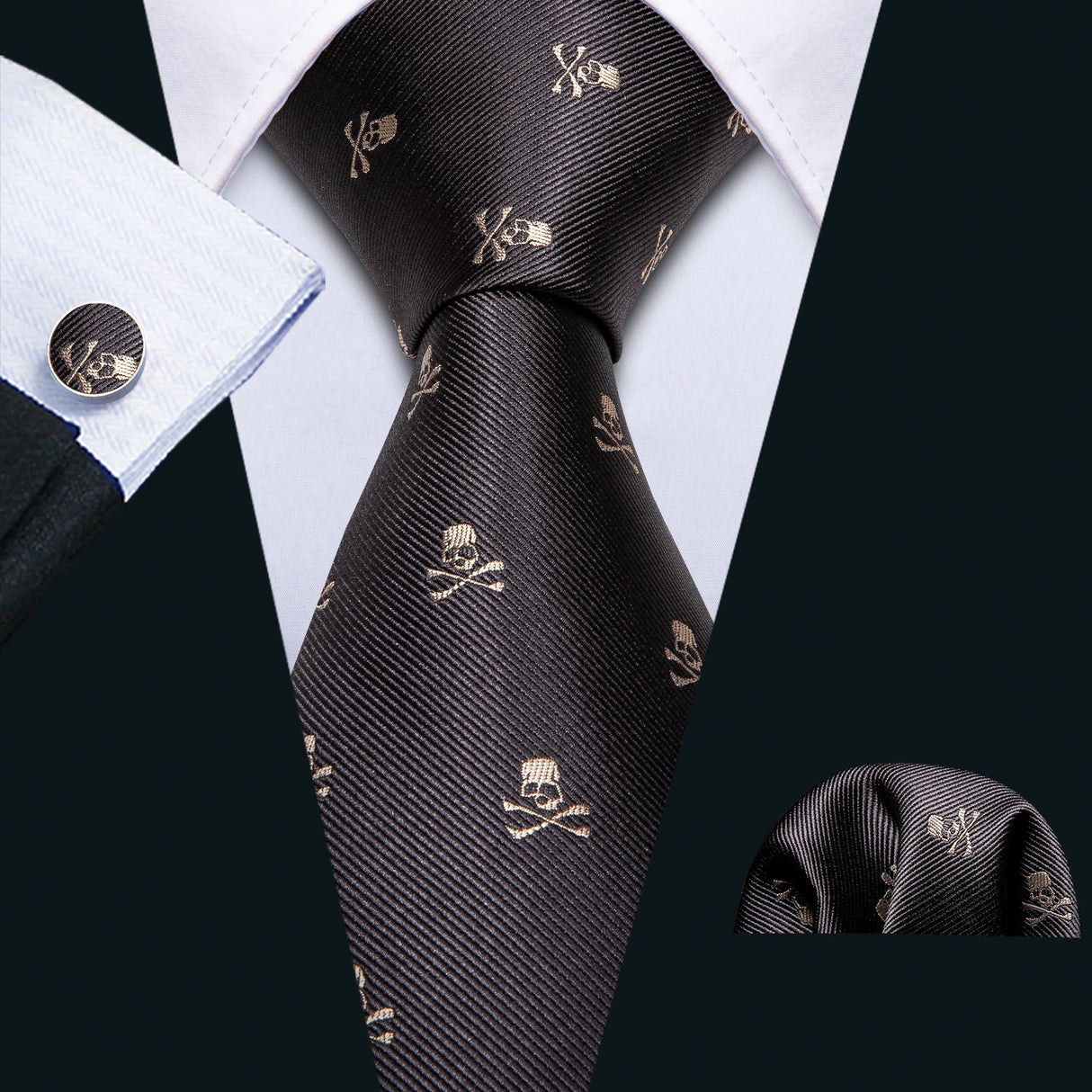 Cravates en soie noire pour hommes, classiques, solides, tissées de haute qualité, avec pochette et boutons de manchette, pour soirées formelles, design Barry.Wang