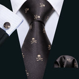 Cravates en soie noire pour hommes, classiques, solides, tissées de haute qualité, avec pochette et boutons de manchette, pour soirées formelles, design Barry.Wang