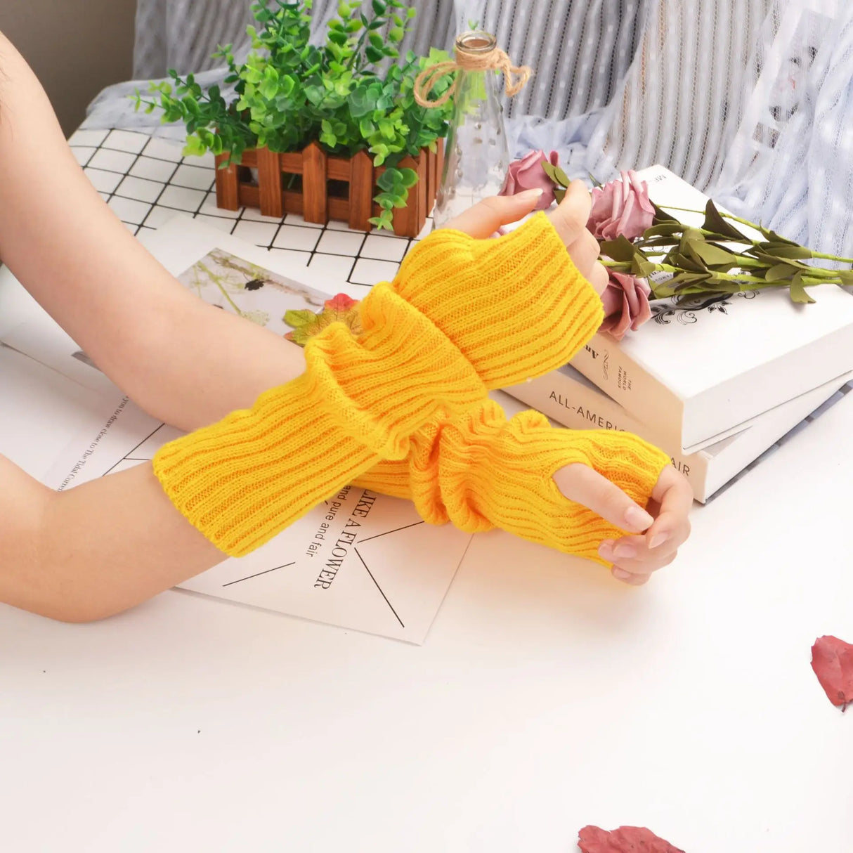Women Long Fingerless Gloves Knitted Mittens Winter Arm Warmer Punk Gothic DIY Knitting Glove Y2K Girls Solid Gloves Arm Sleeves
