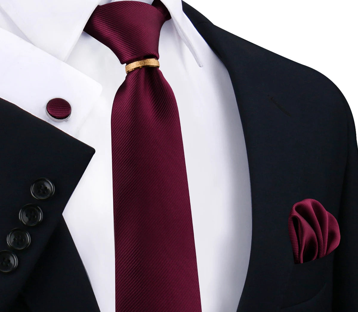 Ensemble de cravates en soie de luxe pour hommes, cravate, mouchoir, boutons de manchette avec anneau en métal doré, broche, costume, fête de mariage, accessoires pour hommes